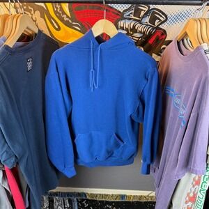 Vintage 1970s Russell Athletic Gold Tag Hoodie Royal Blue Blank Made in USA L